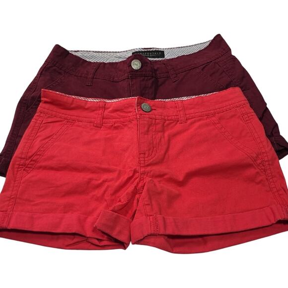 Bundle Of 2 Aeropostale Women Sz 0 Midi Twill Shorts Orange Burgundy Preppy Y2K - Picture 1 of 12